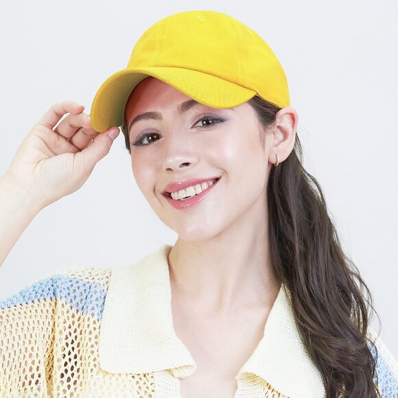 Men's Yellow Baseball Cotton Denim Running Golf Washed Low Classic Hat Cap - Picture 2 of 8